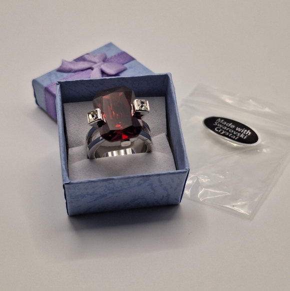 Garnet Red Emerald Cut Crystal RingMade with Swarovski CrystalSize 7